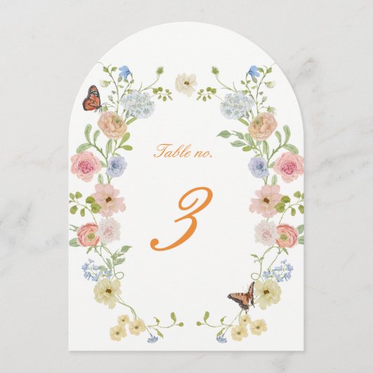 Romantic Floral Arched Wedding Table Numbers Kaart (Voorkant)