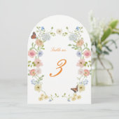 Romantic Floral Arched Wedding Table Numbers Kaart (Staand voorkant)