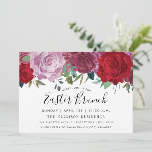 Romantic Floral Blooms Easter Brunch Kaart (Staand voorkant)