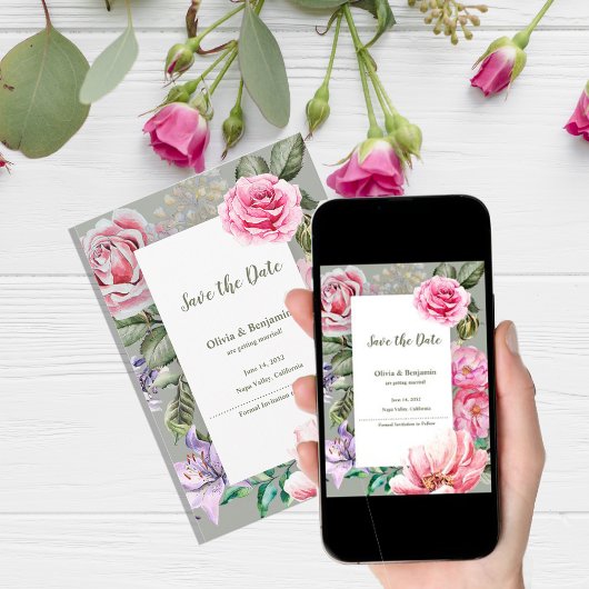 Romantic Floral Blush Garden Wedding Save the Date Aankondiging