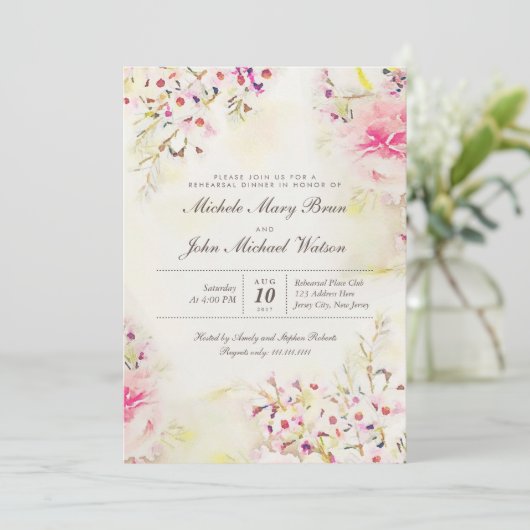 Romantic Floral Boho Rehearsal Dinner Invitation Kaart (Staand voorkant)
