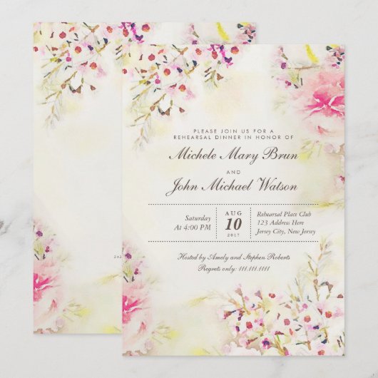 Romantic Floral Boho Rehearsal Dinner Invitation Kaart (Voorkant / Achterkant)