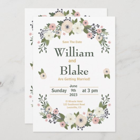Romantic Floral Botanical Save the Date (Voorkant / Achterkant)