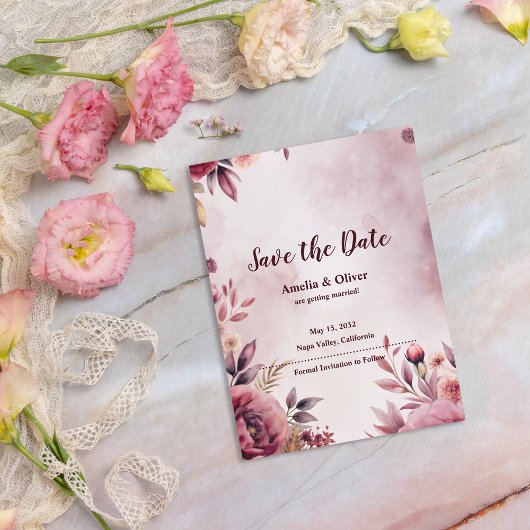 Romantic Floral Botanical Wedding Save the Date Aankondigingskaart