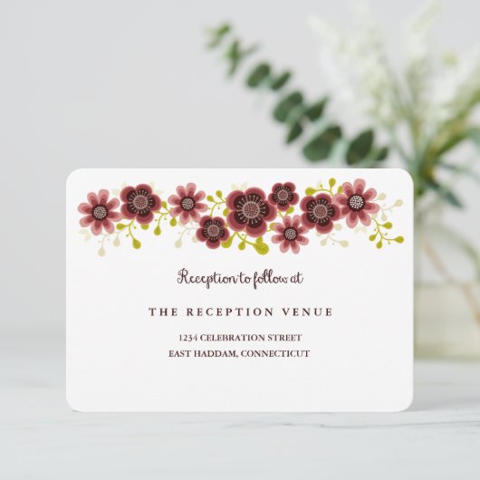 Romantic Floral Bouquet Banner Wedding Reception Kaart (Staand voorkant)