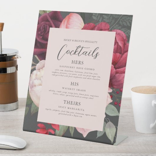 Romantic Floral Bouquet Bar Menu Reclamebord Met Voetstuk (Insitu)