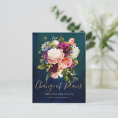 Romantic Floral Bouquet Emerald Green Gold Wedding Aankondigingskaart (Staand voorkant)