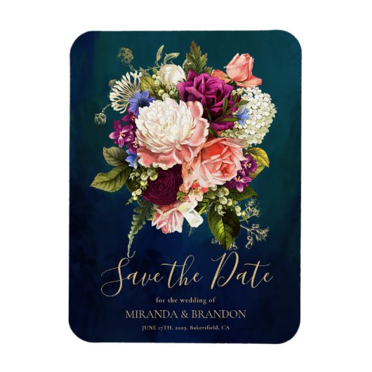 Romantic Floral Bouquet Emerald Green Gold Wedding Magneet (Verticaal)