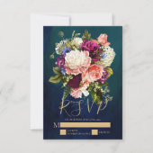 Romantic Floral Bouquet Emerald Green Gold Wedding RSVP Kaartje (Voorkant)