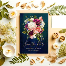 Romantic Floral Bouquet Emerald Green Gold Wedding Save The Date