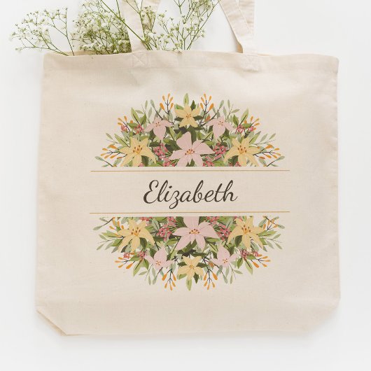 Romantic floral bouquet wedding favor tote bag
