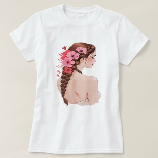 Romantic Floral Braid with Roses T-shirt (Design voorkant)