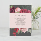 Romantic Floral Bridal Bouquet Pink & Gray Wedding Kaart (Staand voorkant)