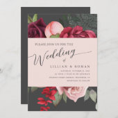 Romantic Floral Bridal Bouquet Pink & Gray Wedding Kaart (Voorkant / Achterkant)