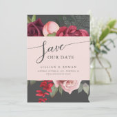 Romantic Floral Bridal Bouquet Pink & Gray Wedding Save The Date (Staand voorkant)