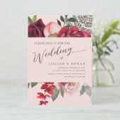 Romantic Floral Bridal Bouquet Pink Wedding Kaart (Staand voorkant)