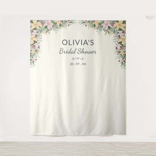 Romantic Floral Bridal Shower Backdrop Wandkleed (Voorkant)