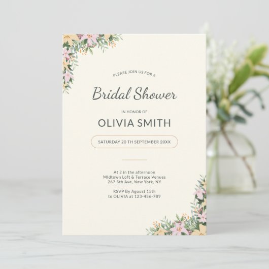 Romantic Floral Bridal Shower Invitation Kaart (Staand voorkant)