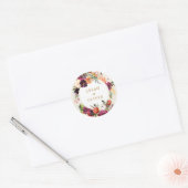 Romantic Floral Burgundy + Peach Wedding Ronde Sticker (Envelop)