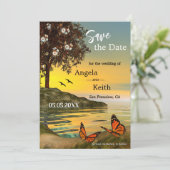 Romantic Floral Butterfly Save the Date Kaart (Staand voorkant)