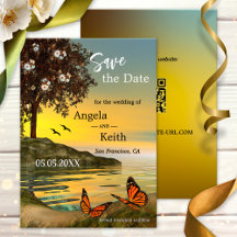 Romantic Floral Butterfly Save the Date Kaart