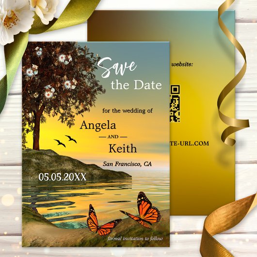 Romantic Floral Butterfly Save the Date Kaart