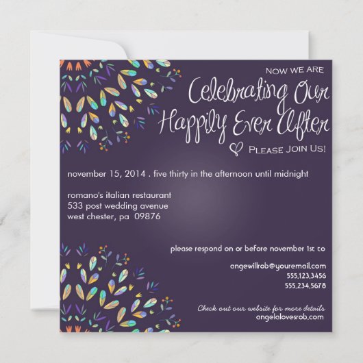 Romantic Floral Chalkboard Post Wedding Invitation Kaart (Achterkant)