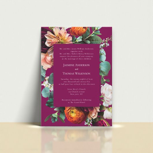 Romantic Floral Cluster Wedding Invitation Kaart