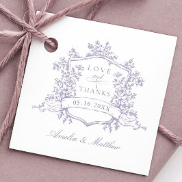 Romantic Floral Crest Lavender Love & Thanks      Bedankjes Labels