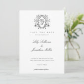 Romantic Floral Crest Monogram slaat de datum op Save The Date (Staand voorkant)