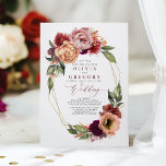 Romantic Floral Earthy Tones Fall Wedding Kaart<br><div class="desc">Deze prachtige uitnodiging voor herfstbruiloft bevat verbrande oranje bloemen, stoffige rozen pinda's, bruine rode rozen en oortige bladeren, met inbegrip van bruingroene bladeren. Samen met de goudsplatters biedt het geometrische lijst een gesofisticeerde zoektocht naar elke stijl bruiloft - bohemisch of klassiek, modern of . Deze realistische, warme waterverf plechtige uitnodigingen...</div>