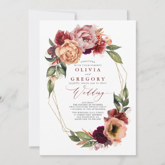 Romantic Floral Earthy Tones Fall Wedding Kaart (Voorkant)