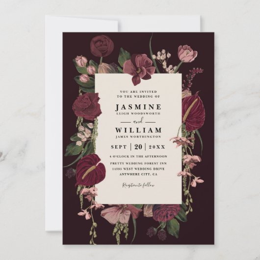 Romantic Floral Elegant Modern QR Code Wedding Kaart (Voorkant)