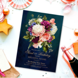 Romantic Floral Emerald Green Gold 16 Birthday Kaart