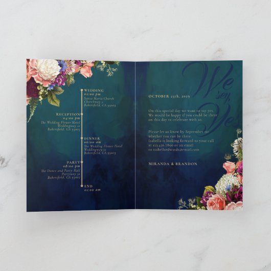 Romantic Floral Emerald Green Gold Wedding (Binnen)