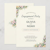 Romantic Floral Engagement Party Invitation Kaart (Voorkant / Achterkant)