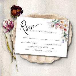 Romantic Floral Eucalyptus Bouquets Wedding RSVP Kaartje