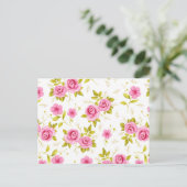Romantic Floral Flowers Rozen Roze Witte Patroon Briefkaart (Staand voorkant)