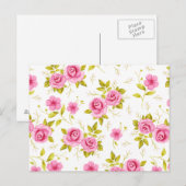 Romantic Floral Flowers Rozen Roze Witte Patroon Briefkaart (Voorkant / Achterkant)