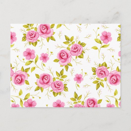 Romantic Floral Flowers Rozen Roze Witte Patroon Briefkaart (Voorkant)