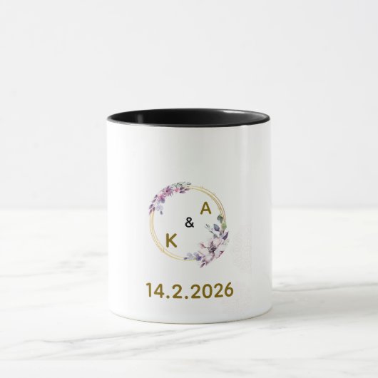 Romantic Floral Frame Couple Mug with Initials & W Mok (Midden)