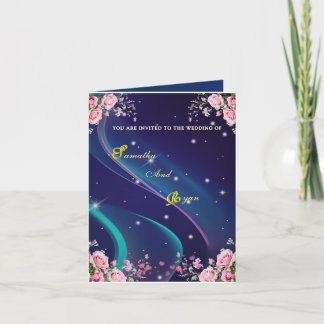 Romantic Floral Galaxy Wedding Invitation Kaart