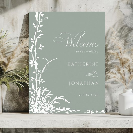 Romantic Floral Garden Sage Green Wedding Welcome Poster