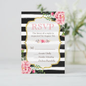 Romantic Floral Glitter B&W Striped RSVP (Staand voorkant)