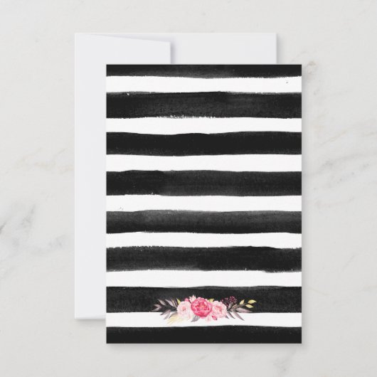 Romantic Floral Glitter B&W Striped RSVP Kaartje (Achterkant)