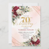 Romantic Floral Gold 70th Birthday Invitation Kaart (Voorkant)