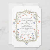 Romantic Floral Gold Frame Wedding Invitation Kaart (Voorkant)