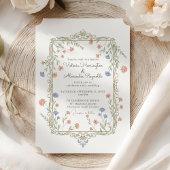 Romantic Floral Gold Frame Wedding Invitation Kaart
