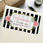 Romantic Floral Gold Glitter Black White Stripes Etiket