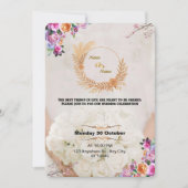 Romantic Floral Gold Wedding Invitation Kaart (Voorkant)